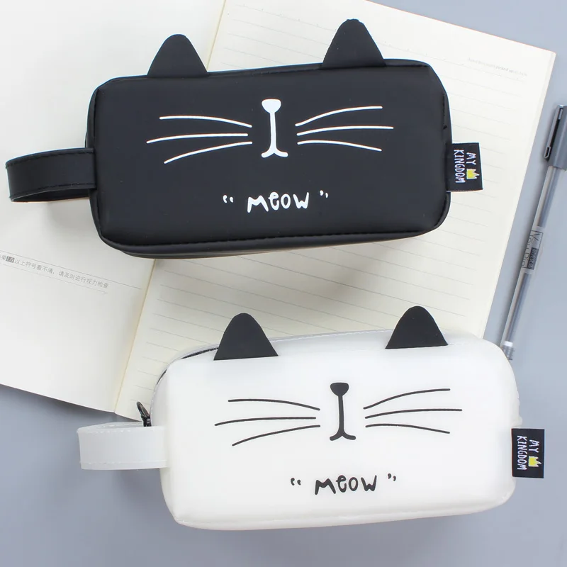 Новый милый силиконовый чехол для карандаша с котом большая емкость сумка ручки