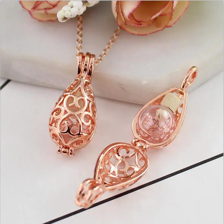 Rose Gold with Pink 1 шт. 26x20 мм филигранный медальон, мемориальное ожерелье, ожерелье-сувенир, урна, ювелирные изделия, кремационная бижутерия - Окраска металла: Rose Gold with Pink