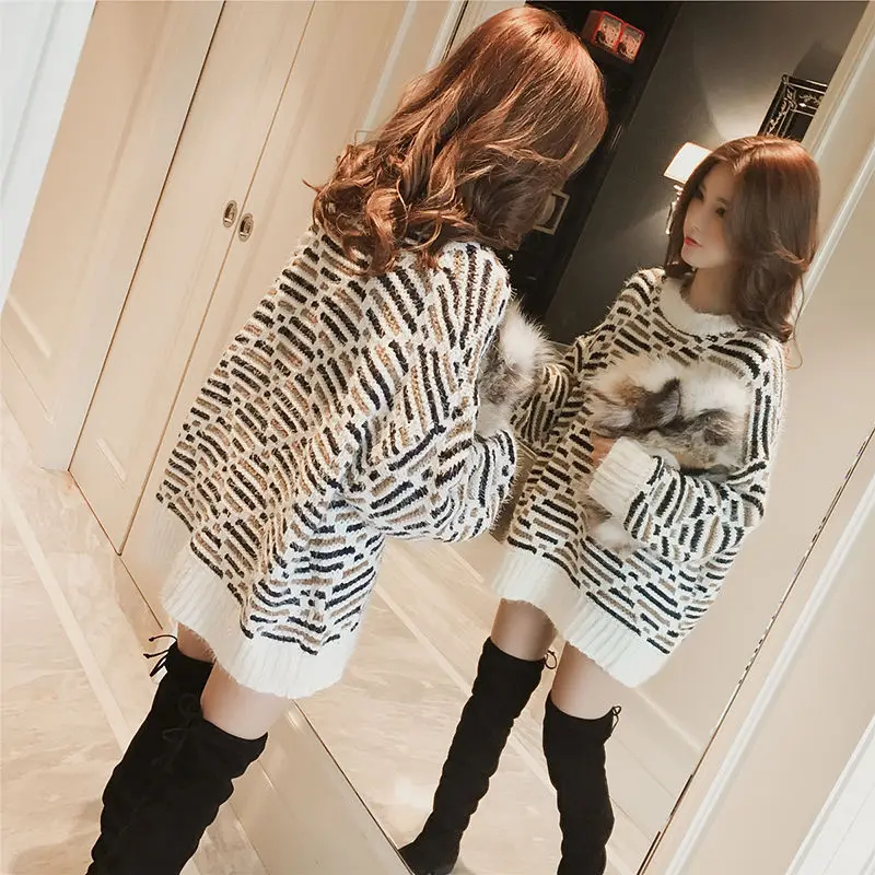 Simenual turtleneck sweaters women winter 2018 jumpers knitted clothes fashion striped oversized pullover female sale NS2227 | Женская