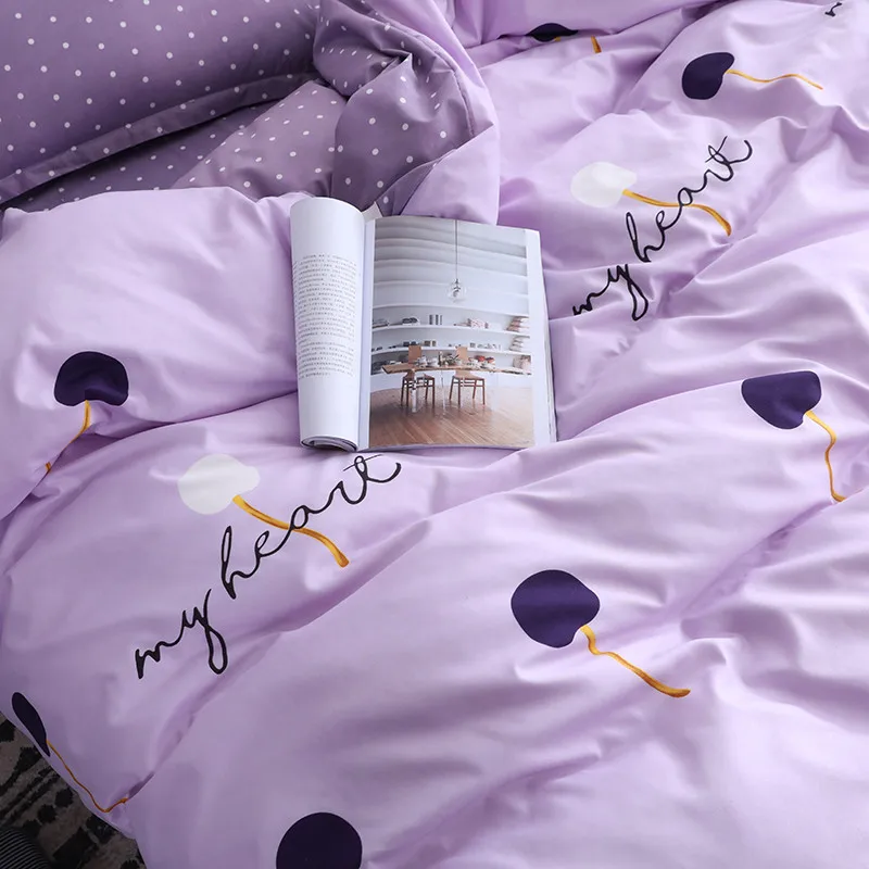 Постельный комплект из 4 предметов фиолетовый с принтом памяти полиэстера