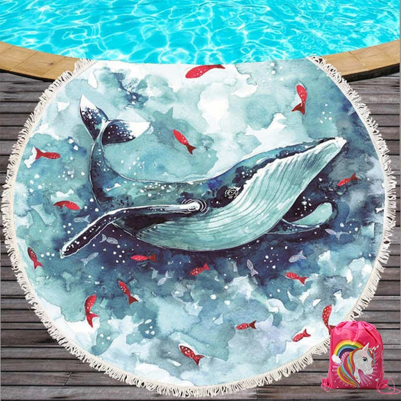 Круглое пляжное полотенце Дельфин кисточки из микрофибры для гостиной дома