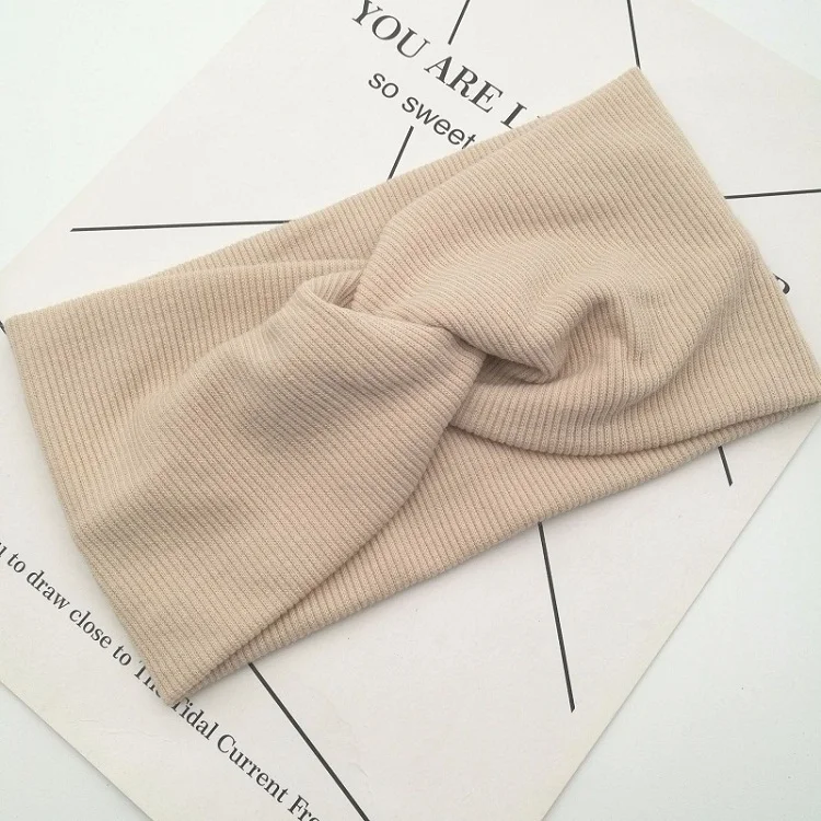 A108-9 beige Осенне-зимняя вязаная повязка на голову, Женские аксессуары для волос, Ретро стиль, скрученный эластичный широкий шарф для волос, повязка на голову, однотонный головной убор - Цвет: A108-9 beige