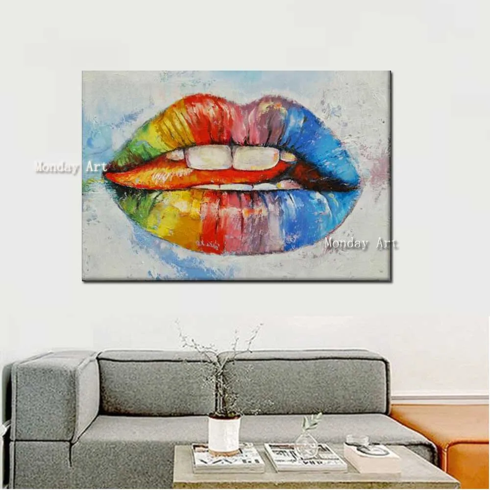 Бескаркасная ручная роспись сексуальные губы Холст Картина абстрактная картина