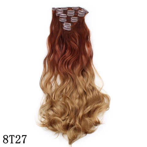 8T27 JOY& BEAUTY, волосы 22 дюйма, 16 клипс, шиньон, объемная волна, синтетическое высокотемпературное волокно, черный, коричневый, Омбре, волосы для наращивания на заколках - Цвет: 8T27