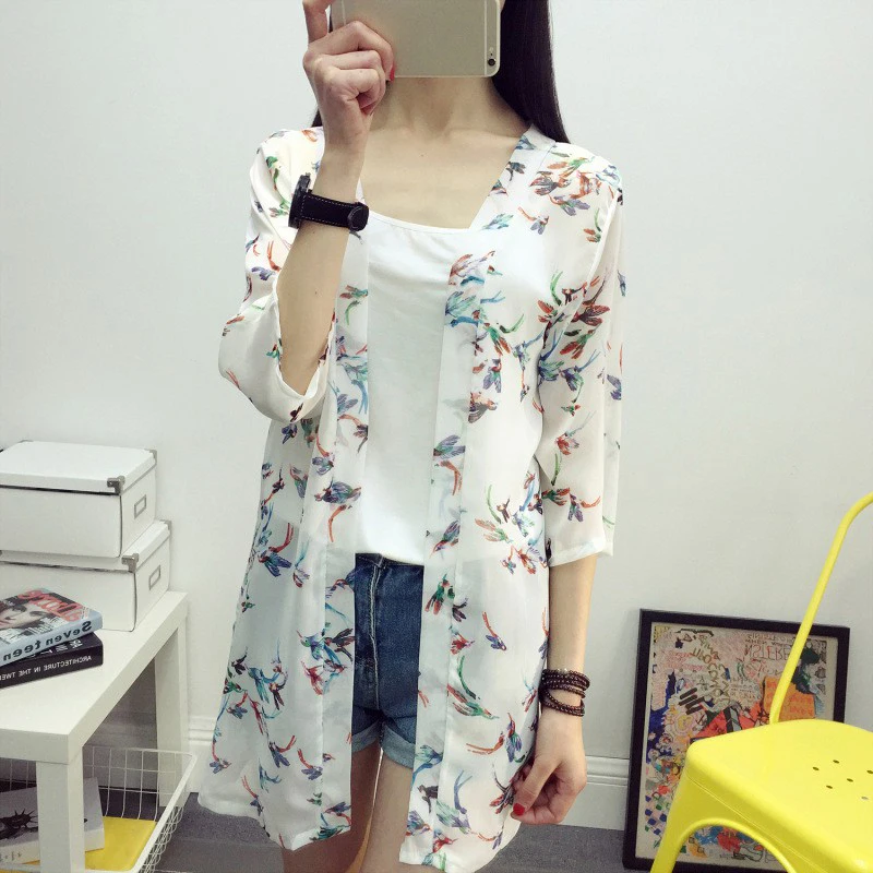 Women Chiffon Kimono Cardigan Floral Printed Long Sleeve Blouse Summer Beach Cover Up Long Tops Boho Loose Ladies Shirts 2 Women Chiffon Kimono Cardigan Floral Printed Long Sleeve Blouse Summer Beach Cover Up Long Tops Boho Loose Ladies Shirts 2