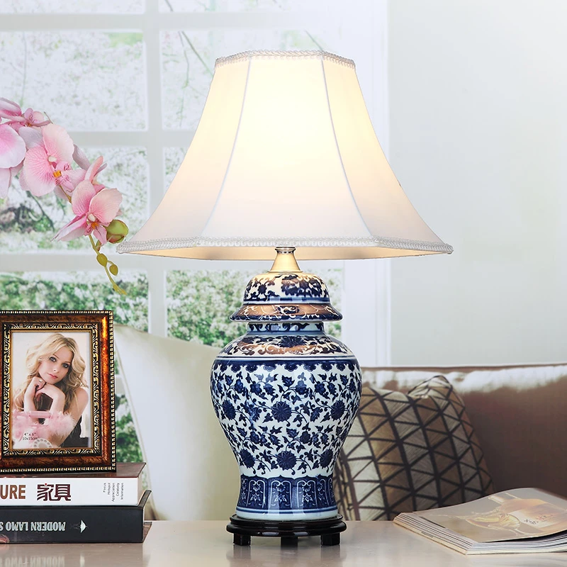 

Antique Chinese Porcelain LED Table Lamps Cloth Lampshade for Bedroom/Living Room Lighting E27 110-220V Desk Lights TLL-420