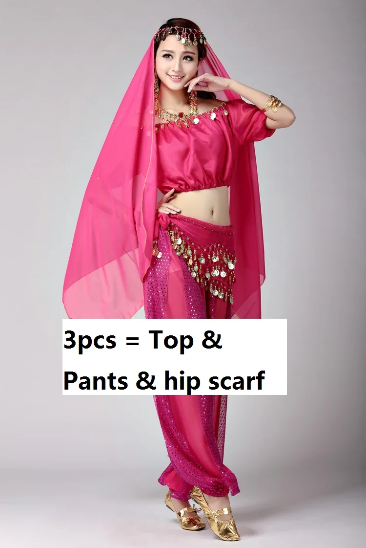 hotpink3pcs Женские индийские сари, одежда для танца живота, цены для взрослых, синие платья для выступлений, восточные костюмы, женский костюм для танцев - Цвет: hotpink3pcs