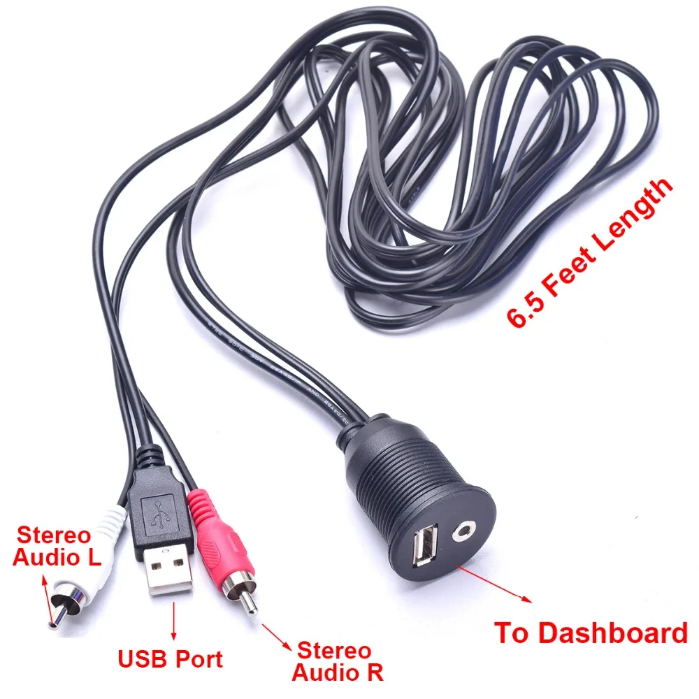 Автомобильный Удлинительный кабель USB и 2RCA Phono для aux3.5 мм комплект с утопленным
