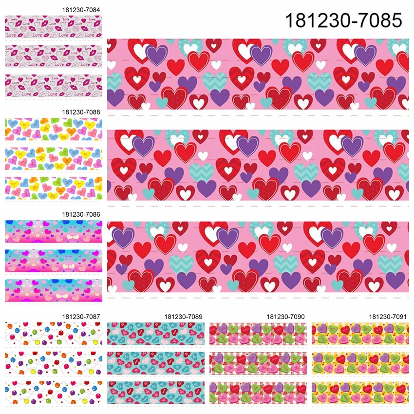

New 50 yards sweet love heart ribbon printed grosgrain Valentine's Day ribbon 7083-7092
