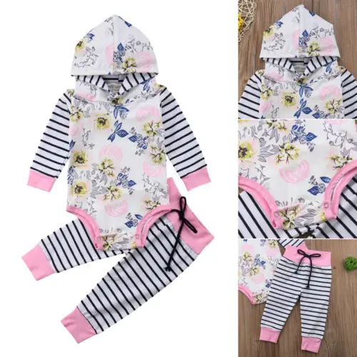 Демисезонный с цветочным рисунком одежда в полоску комплект для маленьких