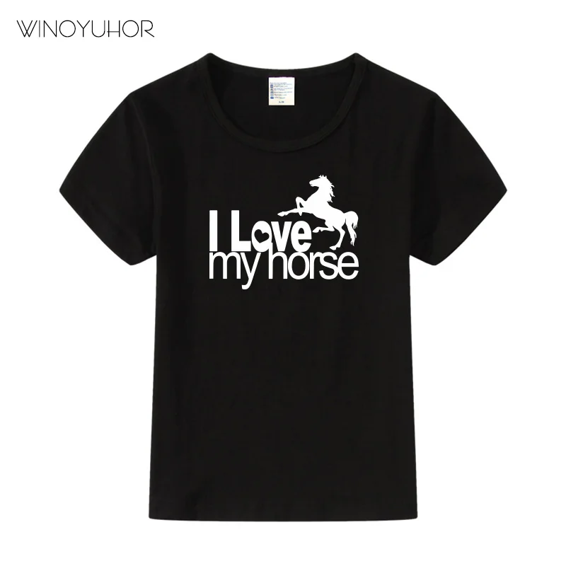 Детская футболка с принтом I Love My Horse коротким рукавом и забавными животными для