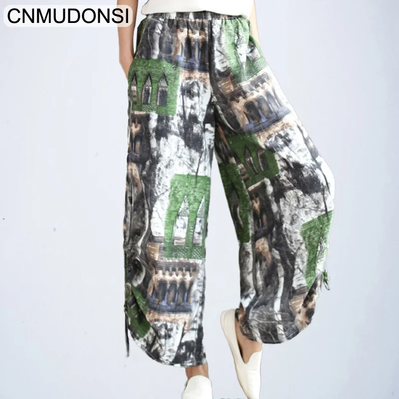 Фото CNMUDONSI 2018 этнические стильные женские повседневные эластичные широкие брюки с