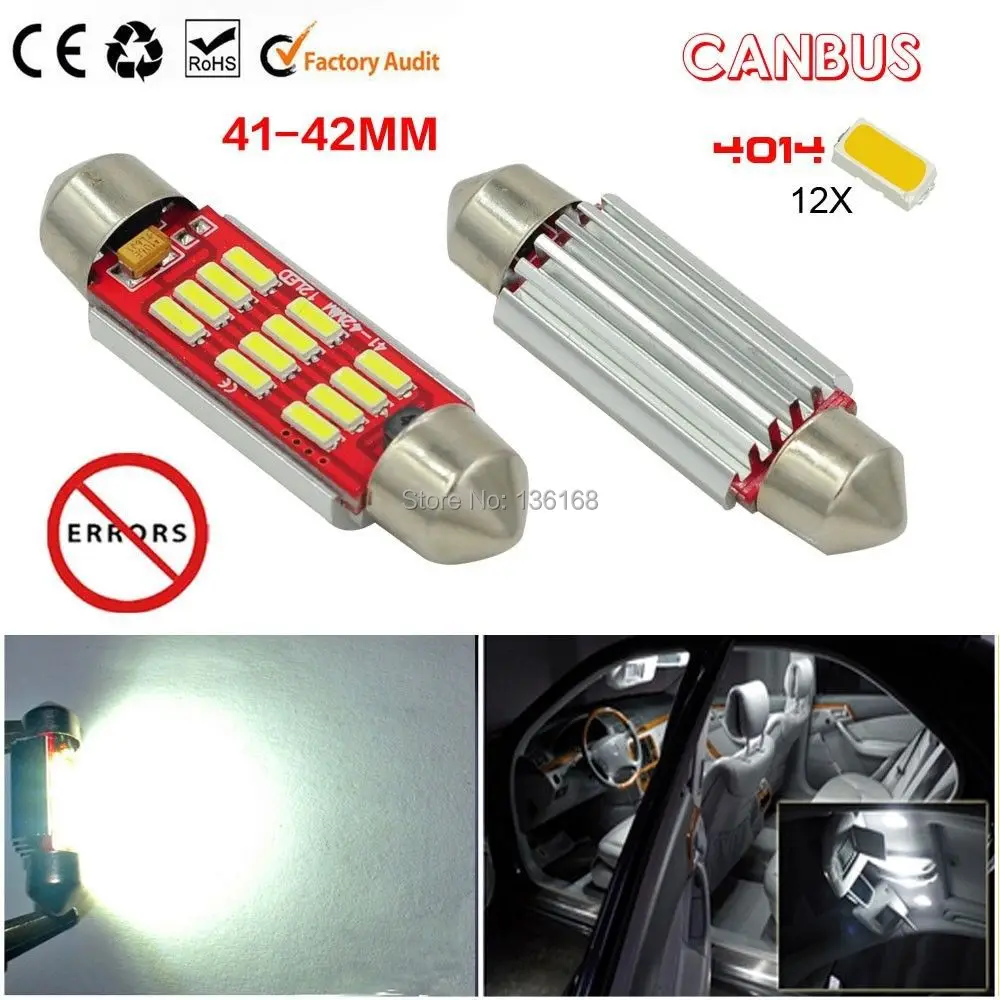 

4pcs/lot Extreme Bright White Error Free Canbus 41-42mm 6W High Power 12-SMD-4014 LED Festoon Bulbs Non-polar 12V
