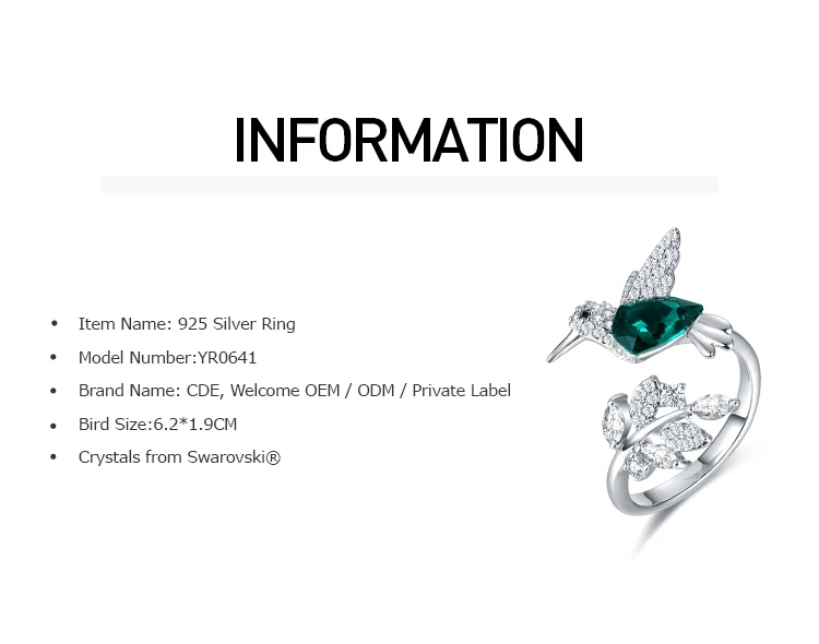 CDE 925 серебряное кольцо, украшенное кристаллами, женские кольца Ringen Voor Vrouwen, Открытое кольцо с птицей, ювелирные изделия с животными, подарки