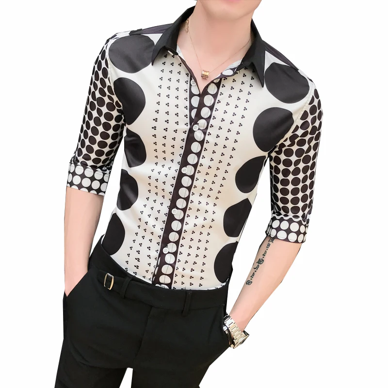 Летнее платье 2019 для мужчин Slim Fit повседневные рубашки Smart s с принтом Roupas Luxo Masculina