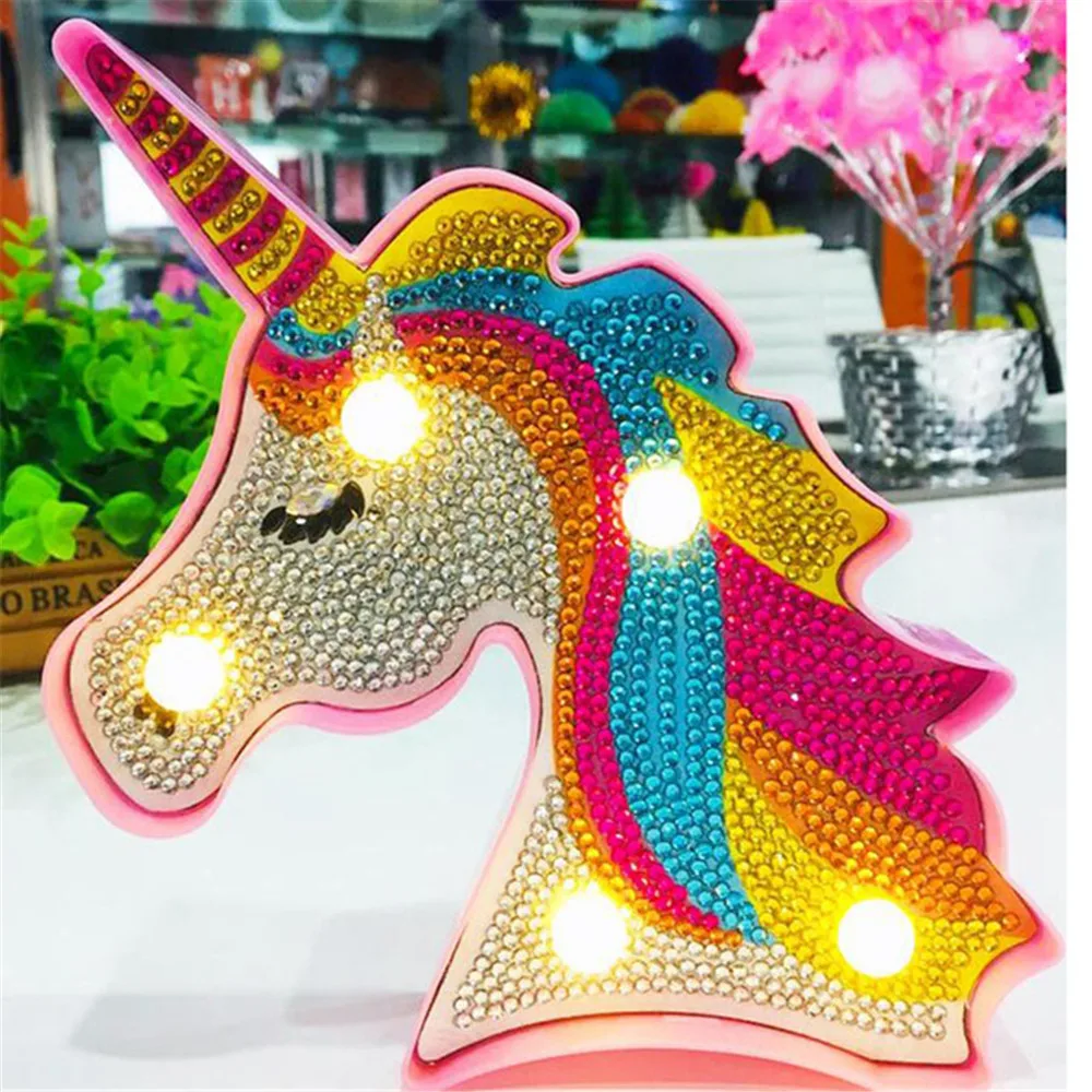 Unicorn Children's Diamond Painting with Round Frame Full of Diamonds Home Decoration Lighted Using Battery | Дом и сад