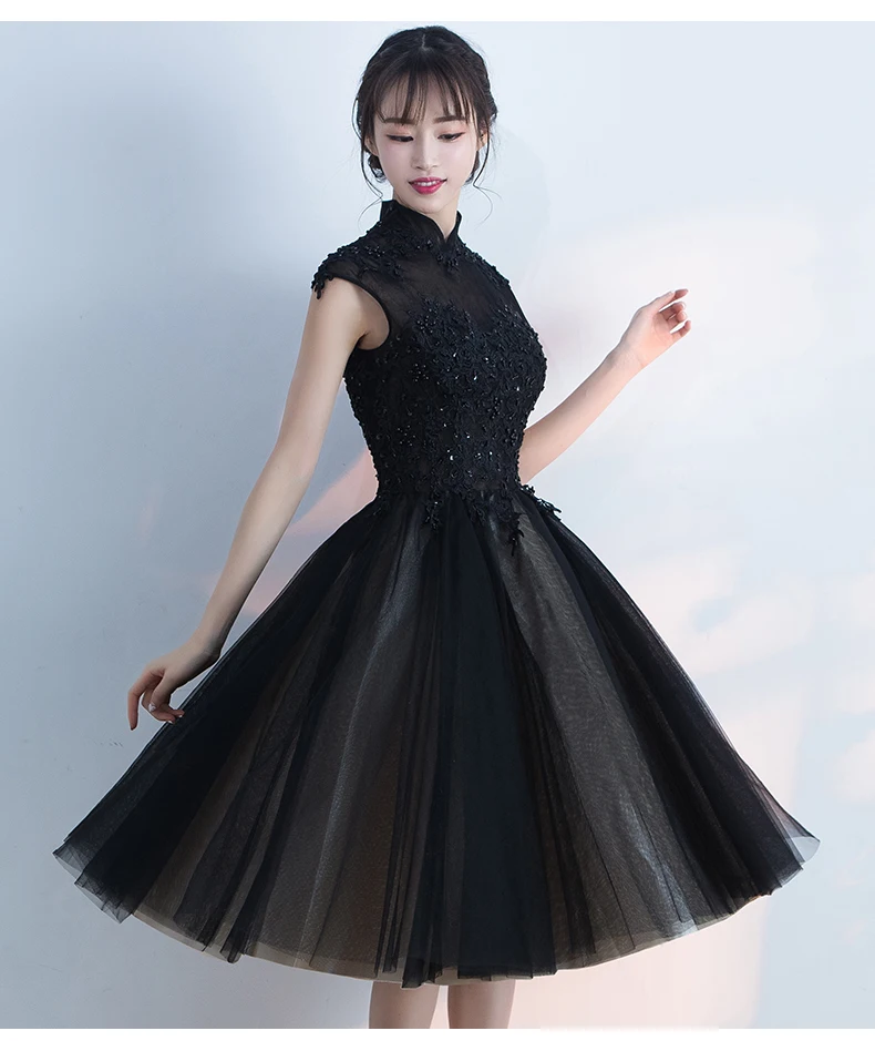 Robe de soiree черный воротник-стойка вечернее платье с бисером и вечерние платья C аппликацией Выпускные платья на заказ