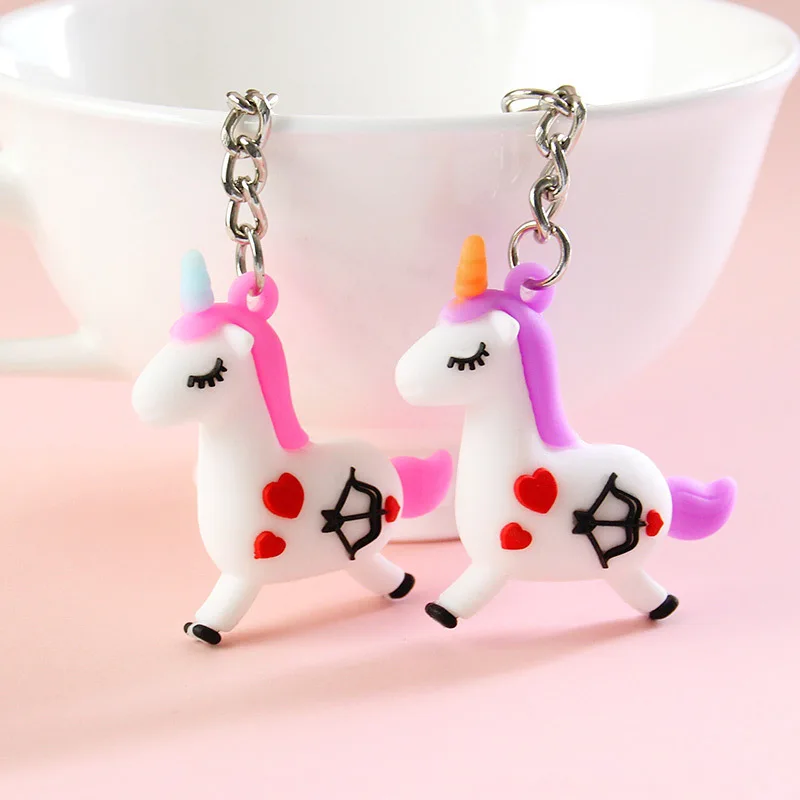 Cartoon Heart Cute Unicorn Keyring Animal Silicone Horse Keychain Women Men Girl Key Bag Pendant Girls Children Gift Chain | Украшения и