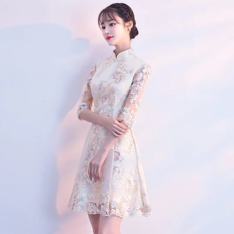Китайский стиль свадебное Мини Cheongsam ретро сексуальные тонкие вечерние платья свадебное платье Qipao винтажная женская одежда Vestidos