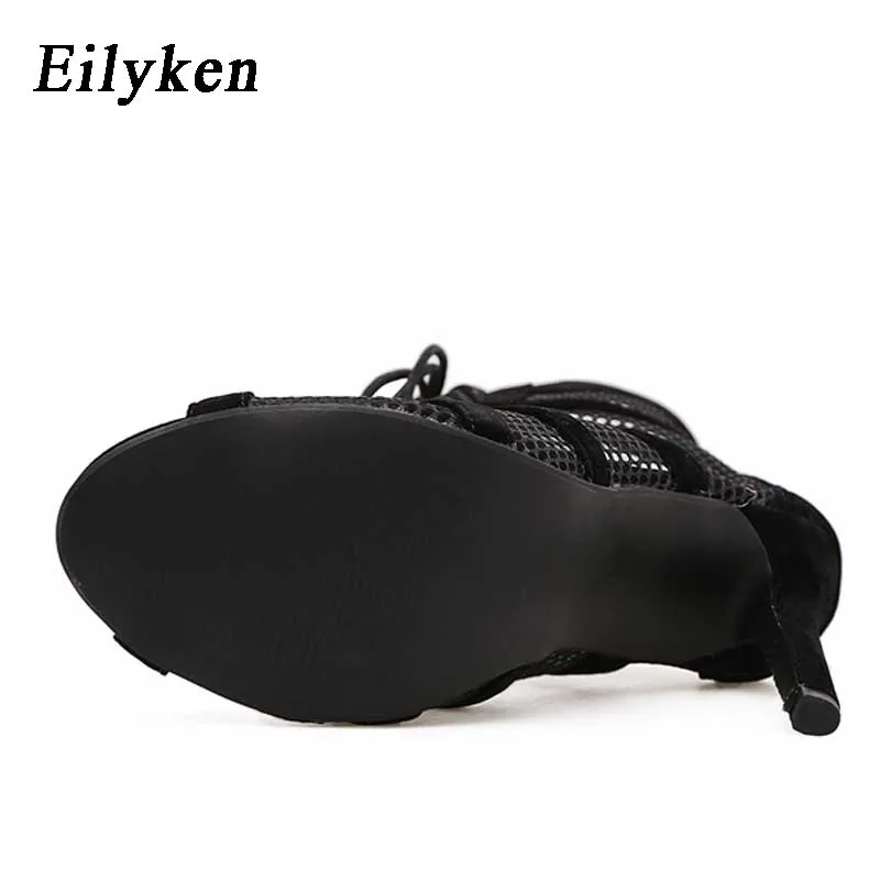 Eilyken/Новые модные черные босоножки на высоком каблуке с перекрестными ремешками