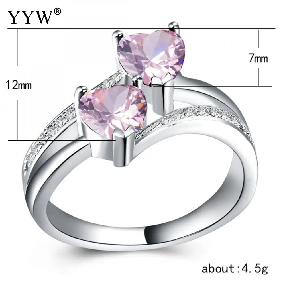 

Crystal Jewelry for Women Elegant Design Rings Cubic Zirconia Heart Shape Party Wedding Ring Silver Color Plated Engagement