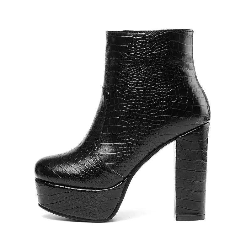Women Quality High Heel Platform Ankle Boots Fashion Zipper Booties Comfort Round Toe Thick Autumn Winter Wedding Shoes | Обувь