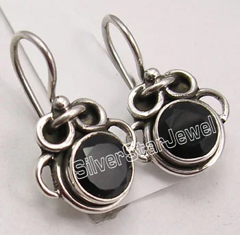 BLACK ONYX Chanti Международный твердый Серебряный Синий огненный Лабрадорит Античный стиль Искусство Серьги 7/8 дюймов - Окраска металла: BLACK ONYX