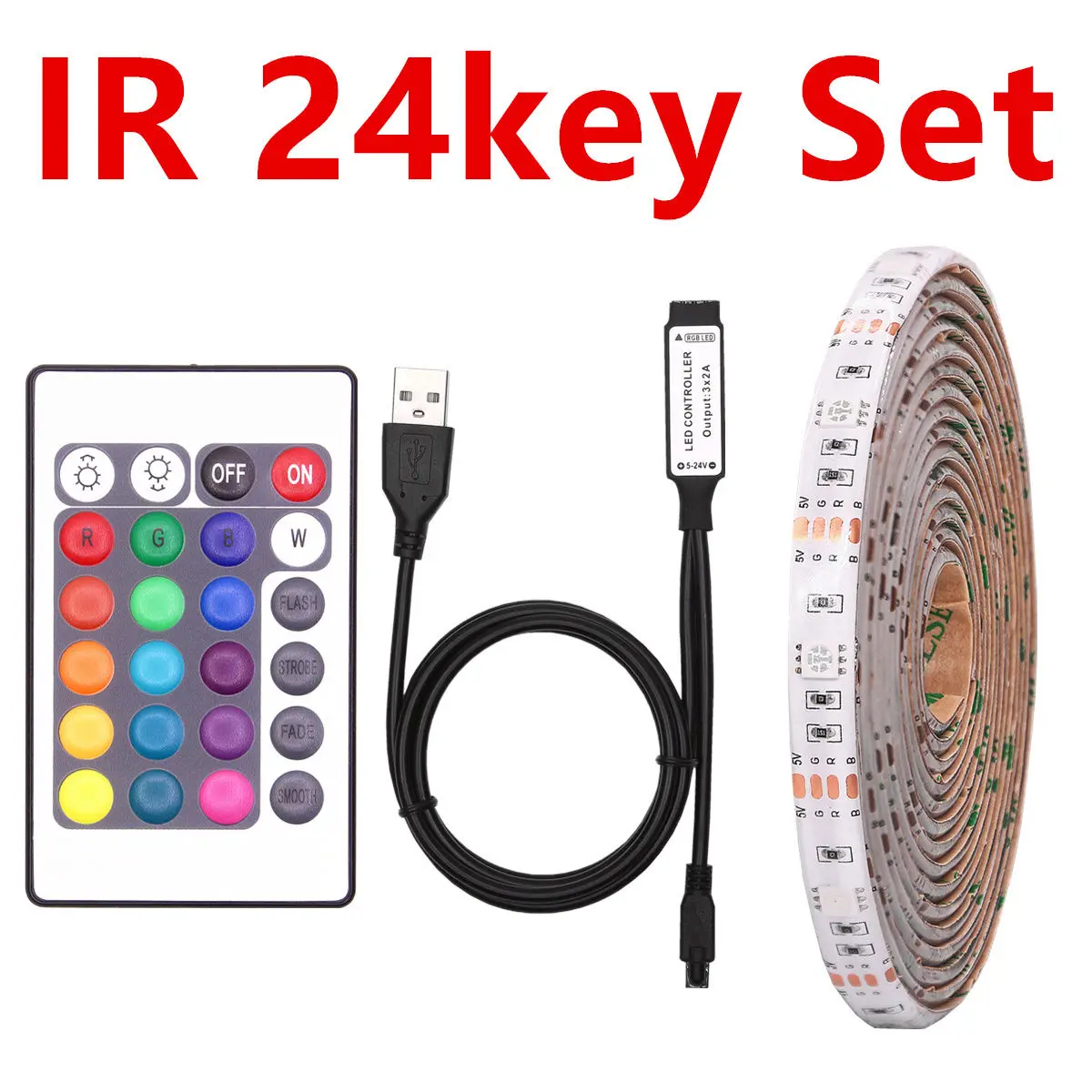 IR 24Key Set RGB Светодиодная лента Водонепроницаемая DC 5 В USB светодиодный светильник гибкие неоновые ленты лента ТВ Подсветка лампа с пультом дистанционного управления для ТВ фона - Испускаемый цвет: IR 24Key Set