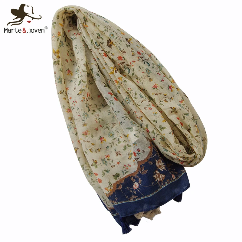 Женский шарф Marte & Joven мягкая романтичная шали с кисточками на осень и зиму печать