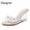 Dwayne/Новинка; Летние босоножки на танкетке; женские пикантные прозрачные босоножки на высоком каблуке со стразами; Шлепанцы из ПВХ с прямым валиковым швом; модная обувь
