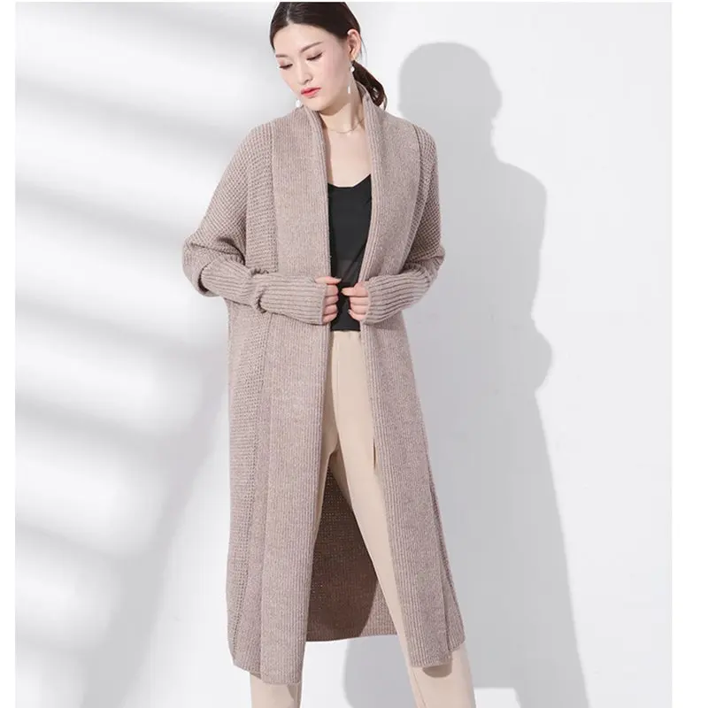 Spring new temperament commuter loose sweater cardigan female long solid color wild knitted loose coat 17065