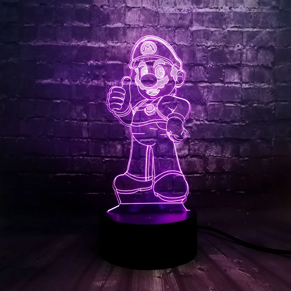 Светодиодный USB ночной Светильник 3D акриловая мультяшная игра фигурка Марио для