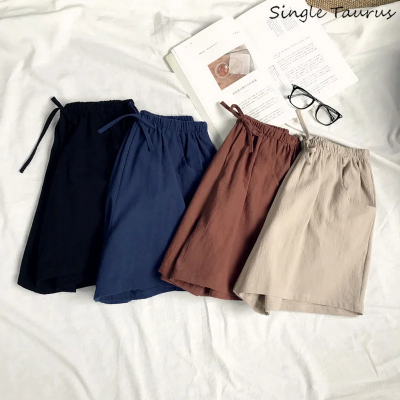 Летние хлопчатобумажные шорты для женщин с эластичной резинкой на талии