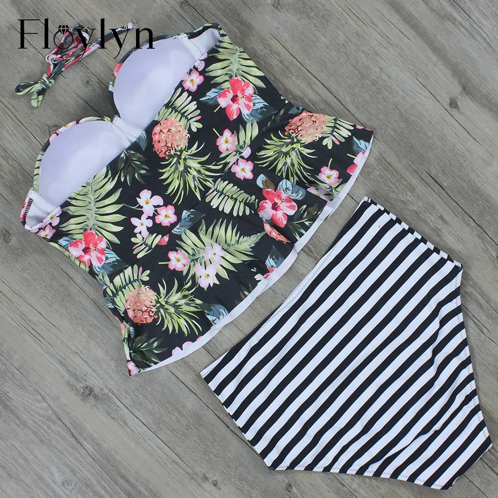 Floylyn корсет с цветочным принтом консервативные купальники бикини полосатый