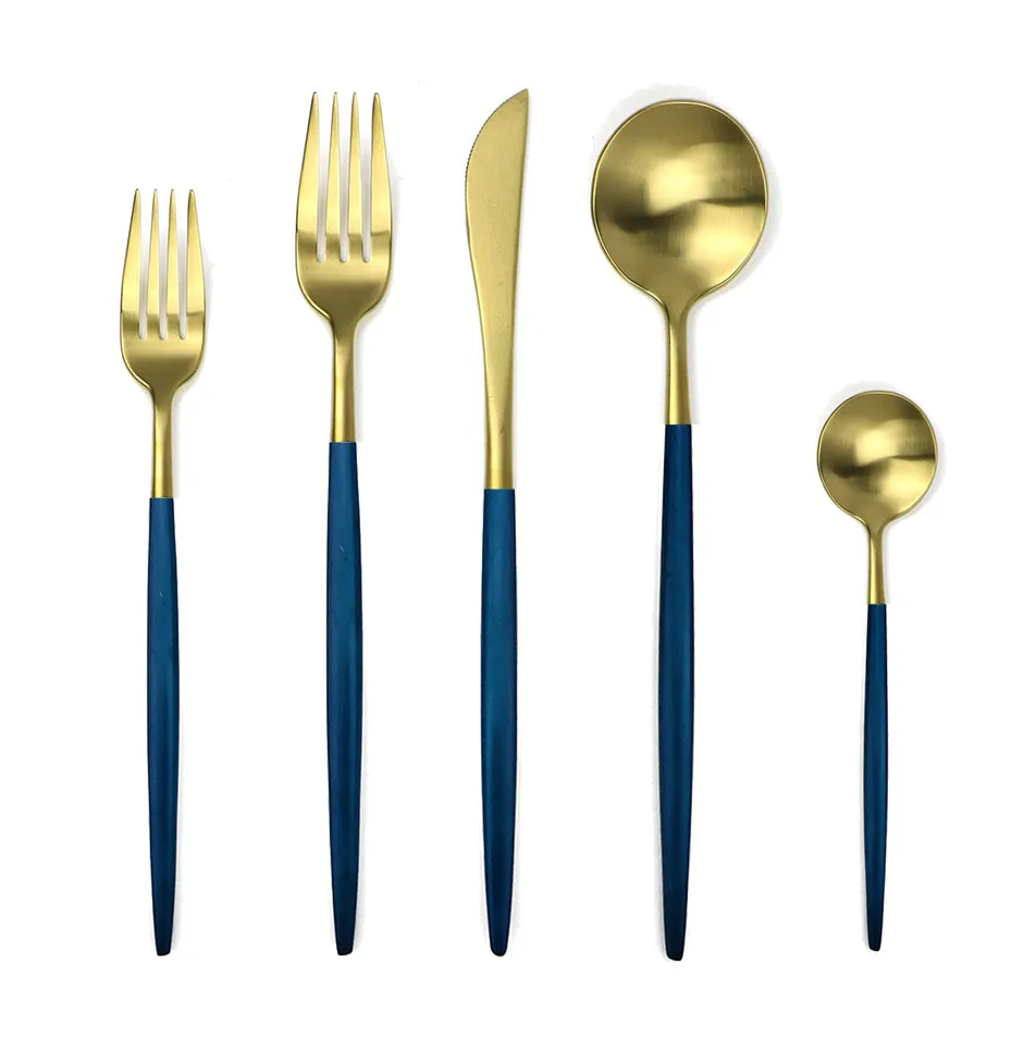 Blue Gold 30 шт. Роскошные столовые приборы набор столовых приборов из нержавеющей стали столовая посуда покрытая золотой черный нож вилка Ложки Набор посуды - Цвет: Blue Gold