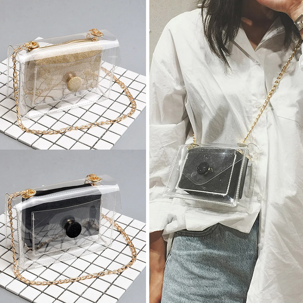 Emareald заклепки прозрачный сумки Для женщин Лето ПВХ Crossbody Сумки 2 предмета цепи на