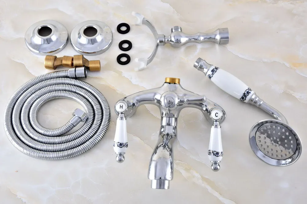 Полированный хромированный латунный смеситель с двойными керамическими ручками