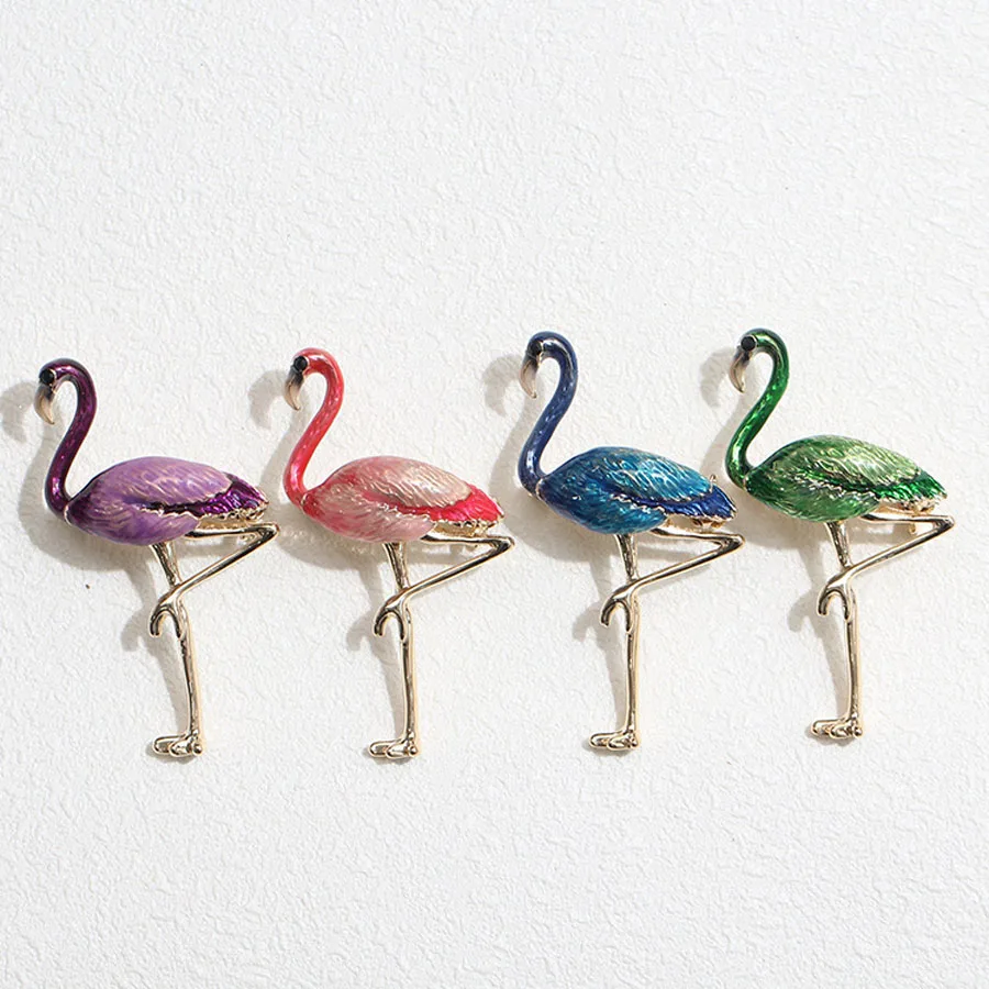 2017 Fashion Jewelry New Design Purple Enamel Pin Cute Crystal Flamingo Brooch Broches Vintage Animal Birds Brooches For Women | Украшения