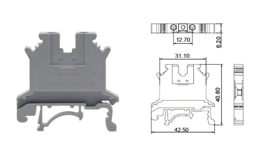 20/50/100 шт Din rail Клеммная колодка UK-2.5B bornier Электрический провод кабель терминалы соединителя блоков медь morsettiera 32A