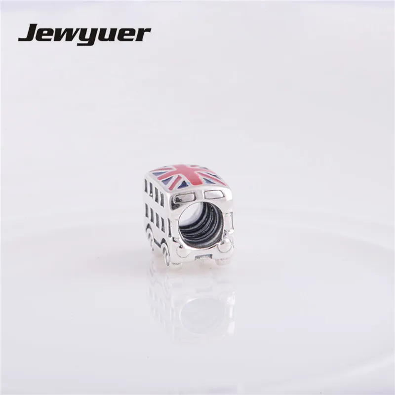 Fine jewelry Red and Blue Enamel Union Jack Bus Charms Beads fit charm Bracelet Diy 925 Sterling Silver Jewelry wholesale LW103 |
