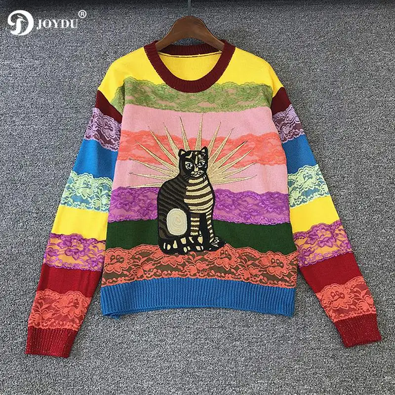 Женский хлопковый подиумный свитер JOYDU винтажный трикотажный в полоску с