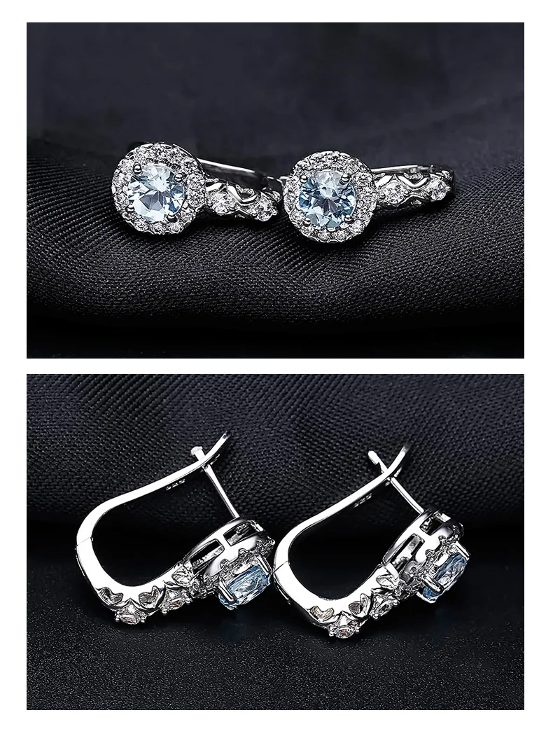 Gem's Ballet 925 пробы серебро 2.10Ct круглый натуральный Небесно голубой топаз драгоценный камень клипсы для женщин подарок хорошее ювелирное изделие
