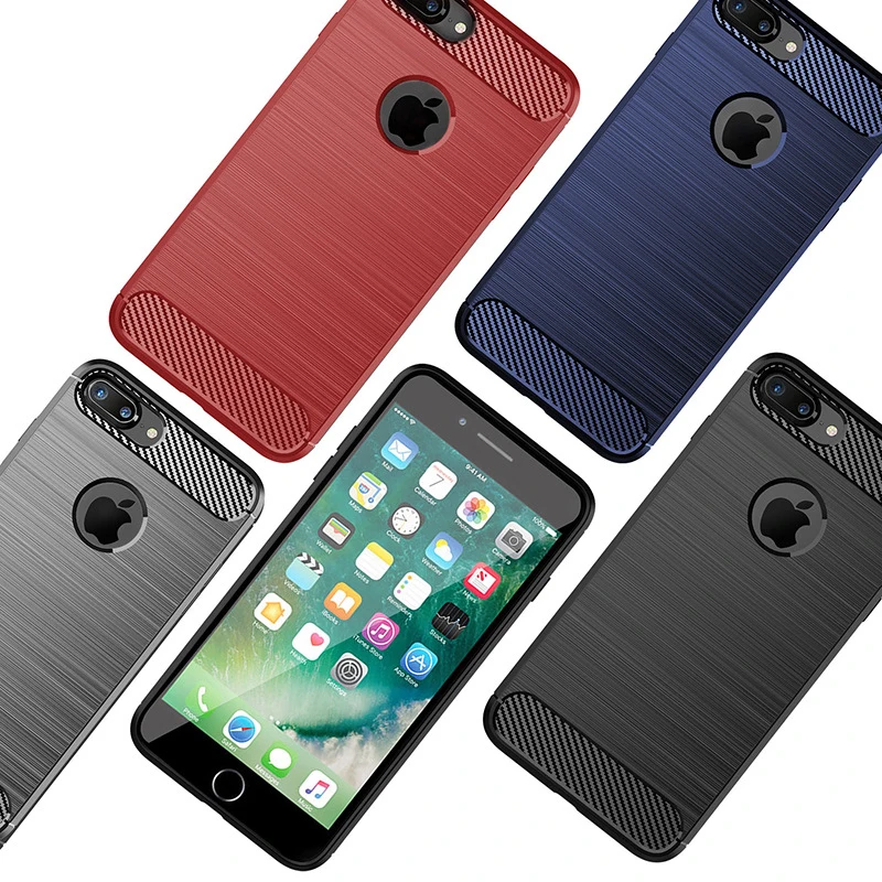 Чехол для iPhone 7 8 Plus силиконовый чехол ТПУ бампер противоударный карбоновый P Funda