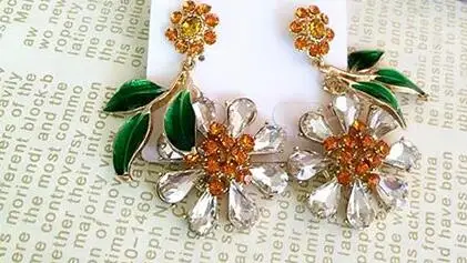 earrings Роскошные барокко стразы цветок лимон кисточкой солнцезащитные очки для женщин Брендовые женские солнцезащитные очки с кристаллами аксессуары - Цвет линз: earrings
