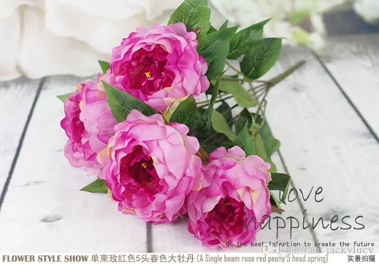 Искусственный цветок пиона диаметром 10 см элегантный букет из 5 бутонов в одну