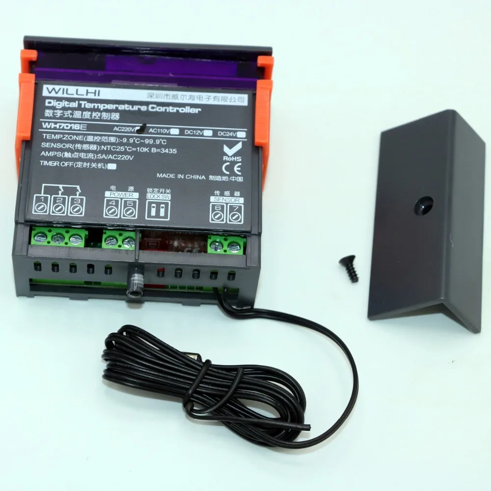 WH7016E 10A цифровой регулятор температуры термопары-9,9~ 99,9 градусов Цельсия с датчиком и сигнализацией 220 В/110 В/24 В/12 В