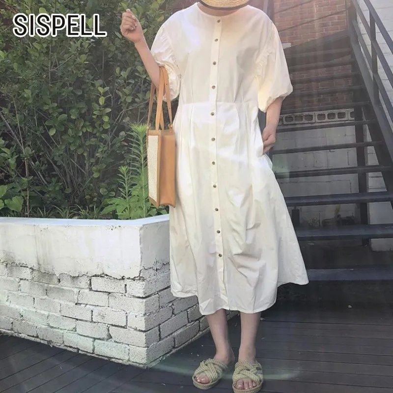 SISPELL летние платья для Для женщин Винтаж элегантный сплошной с пышными рукавами О
