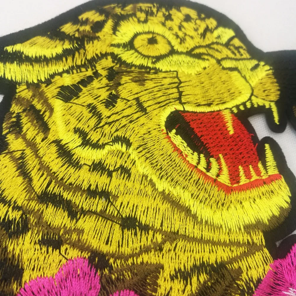 Large Embroidered Patch Iron on Yellow Tiger Parche Ropa Vivid Head for biker jacket Scrapbooking Accessories | Дом и сад