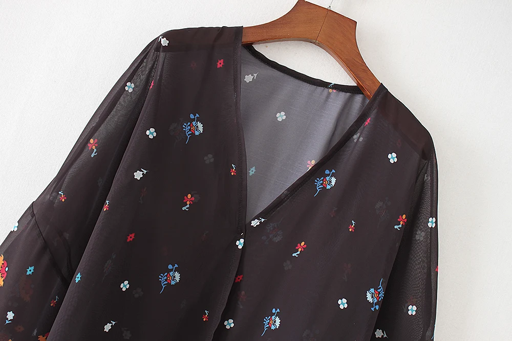 Женский Летний стиль длинный рукав цветочный принт длинное кимоно кардиган Blusas Верхняя одежда Повседневная Свободная Солнцезащитная блузка рубашка