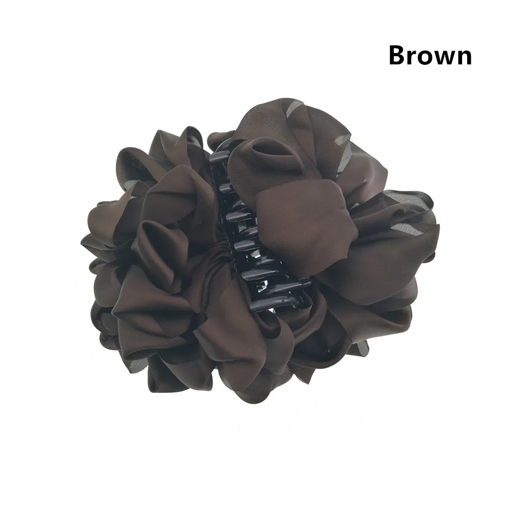 Brown Новые большие шелковые заколки для волос с бантом и цветком для женщин, заколки для волос, свадебные заколки для девочек, аксессуары для волос PC081 - Цвет: Brown